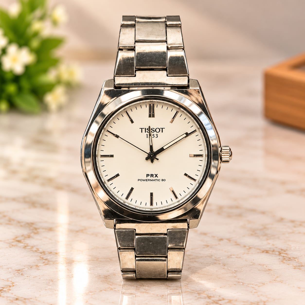 TISSOT White & Silver Metal Strap Wrist Watch – Elegant Classic Design for Men