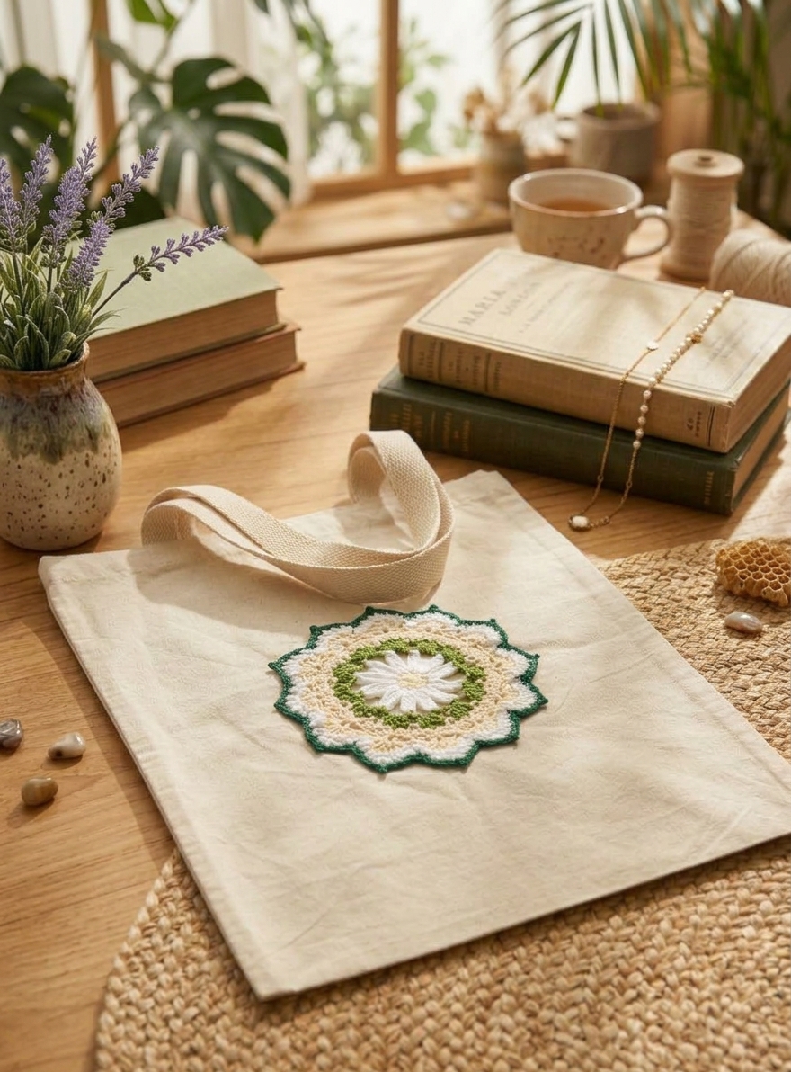 Handmade Daisy Mandala Crochet Tote Bag