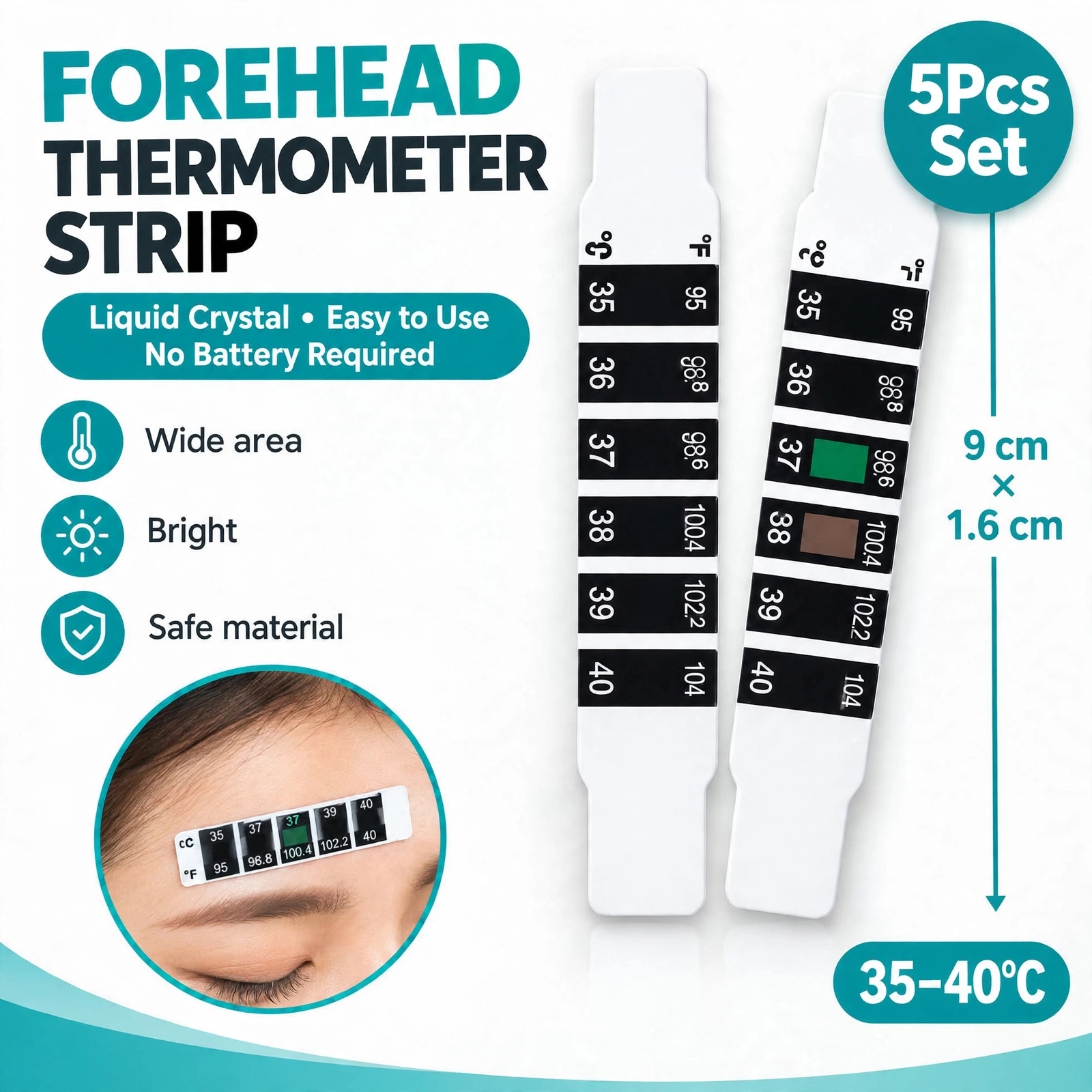5 Pcs Forehead Thermometer Strip Liquid Crystal Temperature Indicator 35-40°C Reusable Fever Temperature Checker for Adults and Children